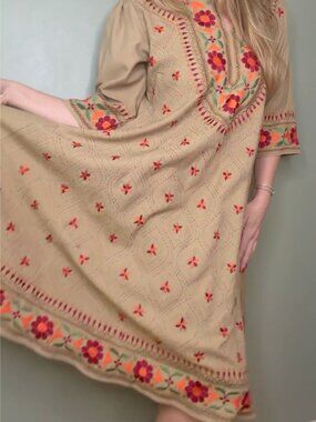 1960s Vintage Handmade Embroidered Cotton Dress / Caftan – One of a Kind